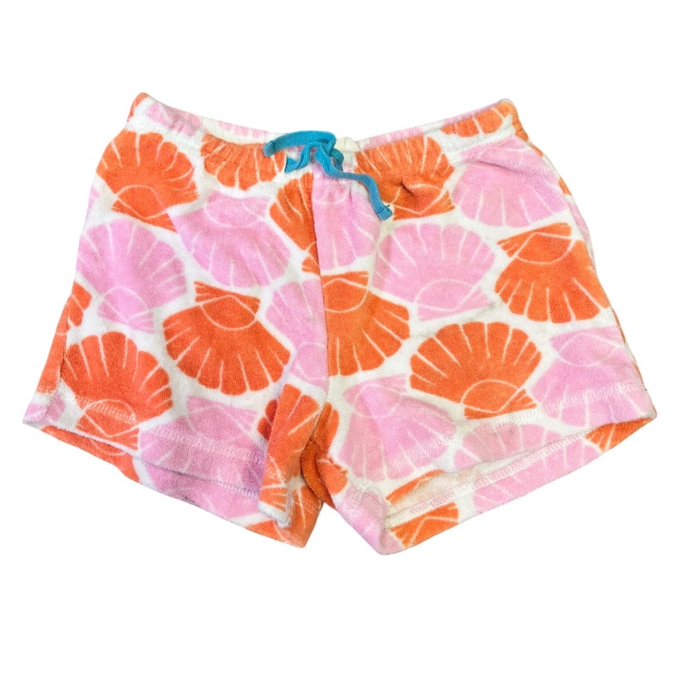 Mini Boden Terry Shorts Girls Size‎ 6Y Pink Orange Seashells Beach Summer